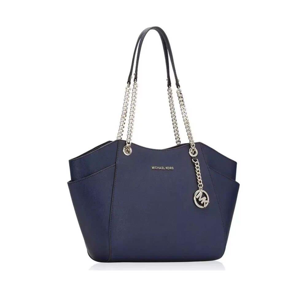 Michael Kors Jet Set Travel Large Chain Shoulder Tote Navy